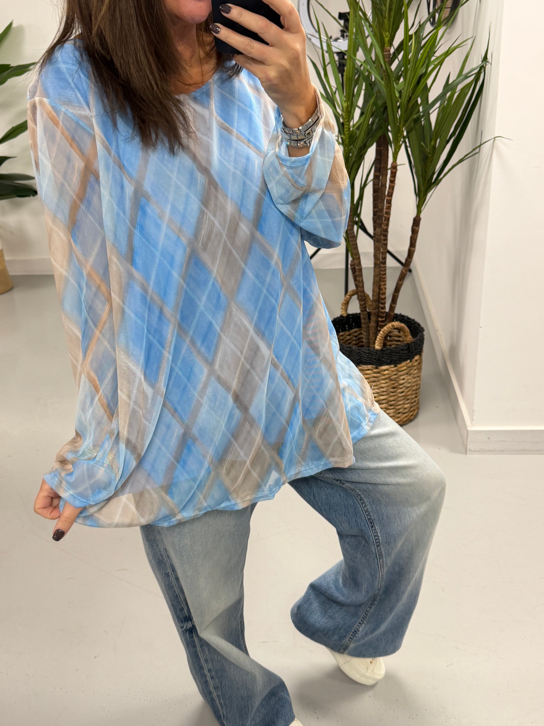 Layered Argyle Mesh Top - Baby blue