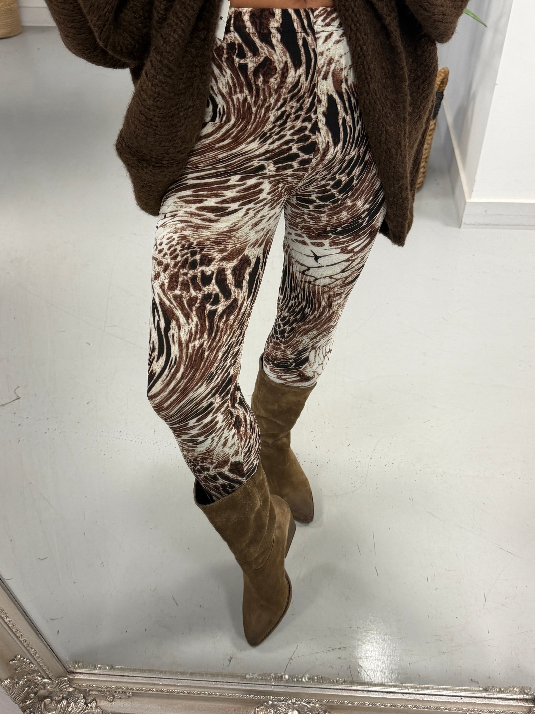Soft Touch Leggings - Chocolate/Cream Mixed Animal Print