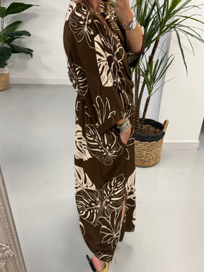 Leaf Cross Over Dress - Chocoate
