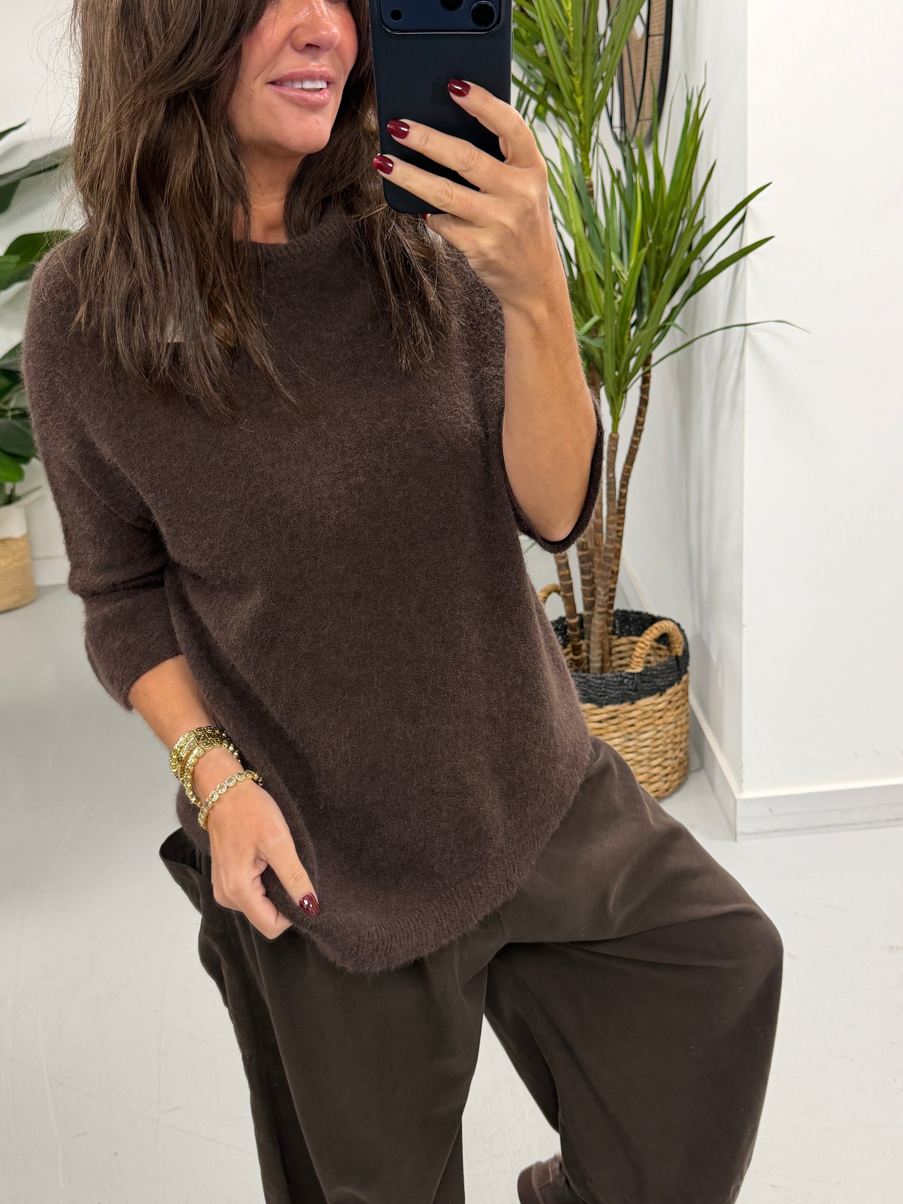 The Drift Ruffle Sleeve Knit -  Chocolate  (Size 10-16)