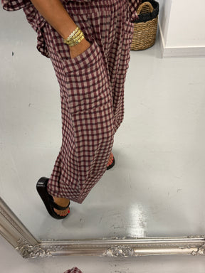The Autumn Check Tulip Hem Trousers - Wine