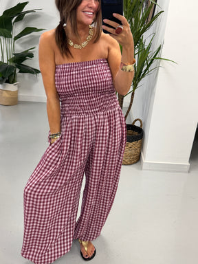 The Vichy Gingham Balloon Leg Jumpsuit - Wine