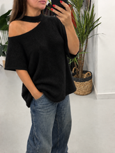 Crop Sleeve Slash Neck Knit  - Black (Size 10-16)