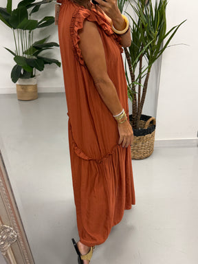 Downtown Ruffle Dress - Rust