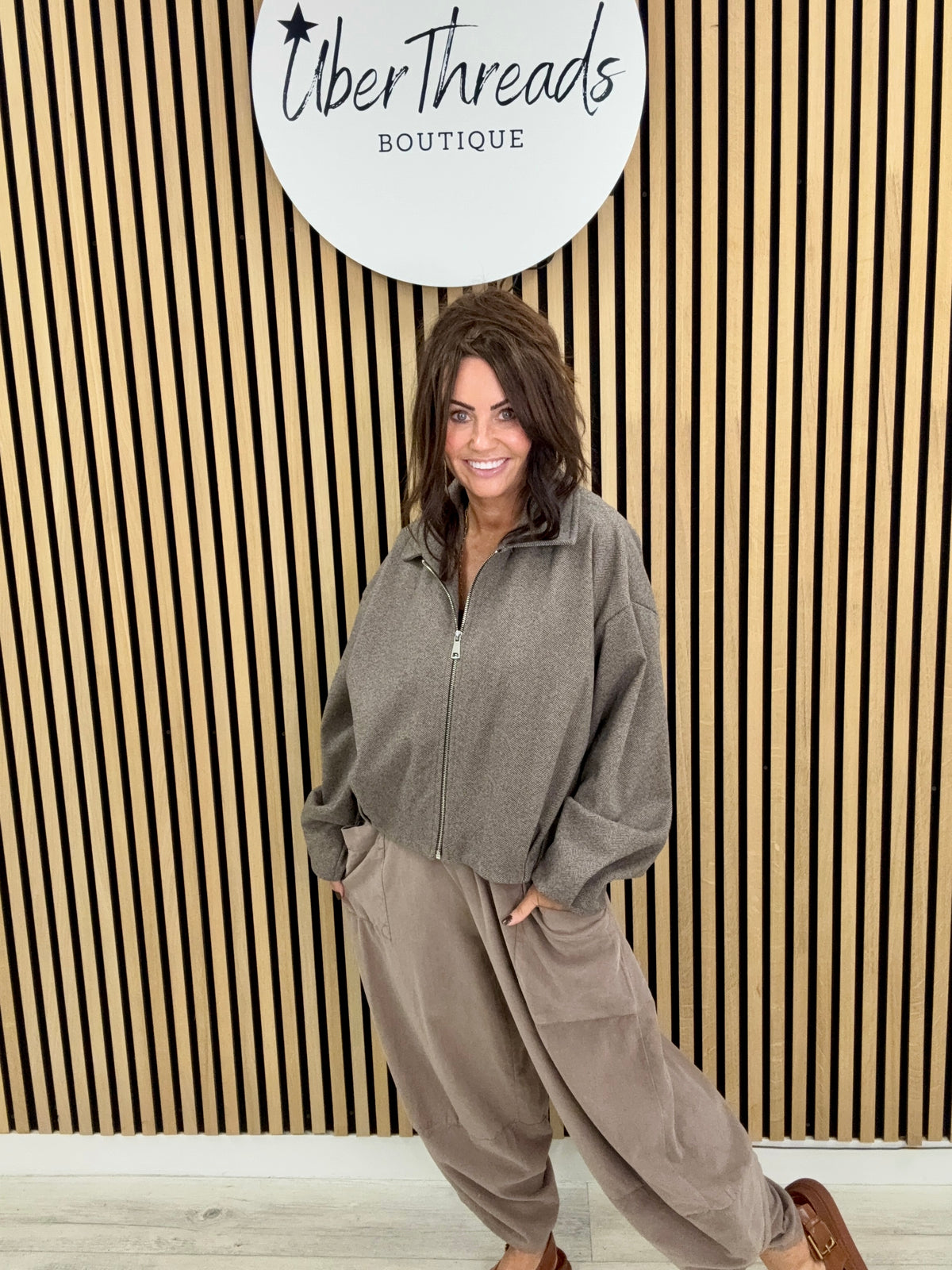 Herringbone Bomber- Chocolate