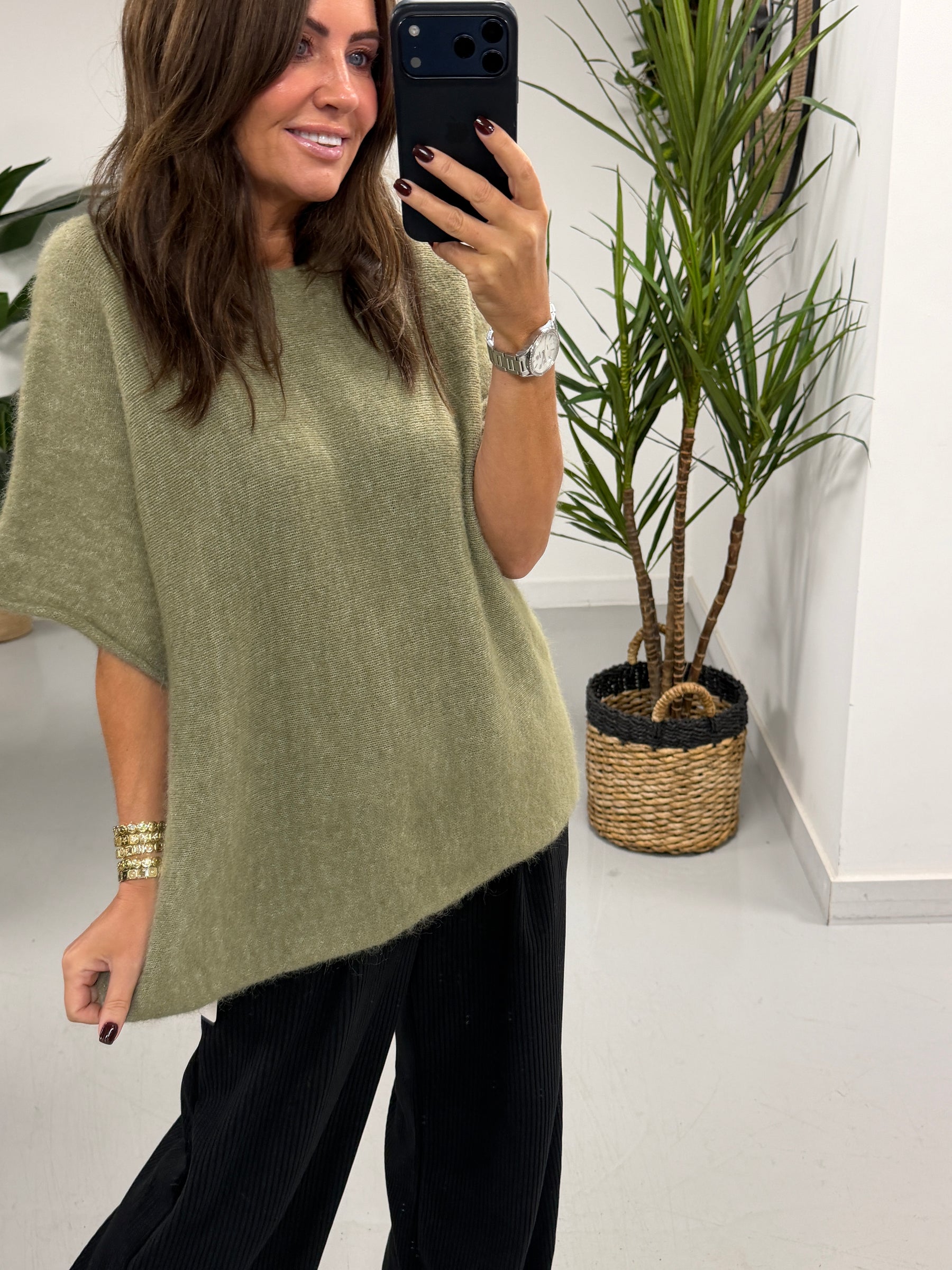 Sofia Soft Knit Crop Sleeve Knit Jumper - Sage Green (Size 10-16)