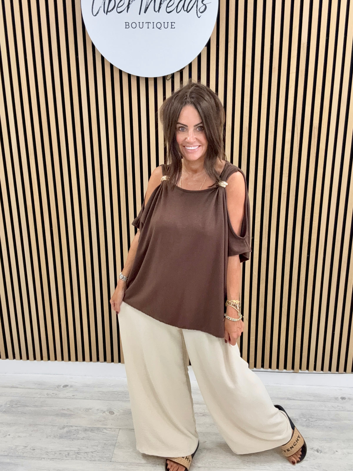 The Soft Knit Calle Cold Shoulder- Chocolate