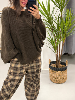 The Button Bow Cosy Knit - Chocolate