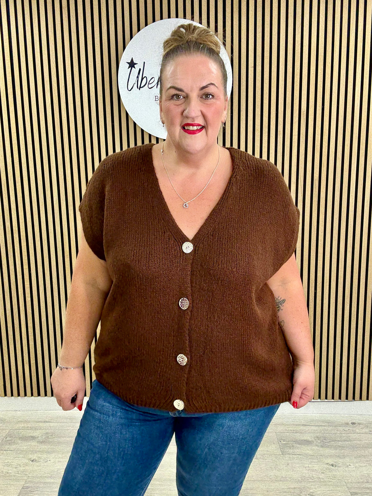 The Knitted Gold Button Waistcoat - Chocolate