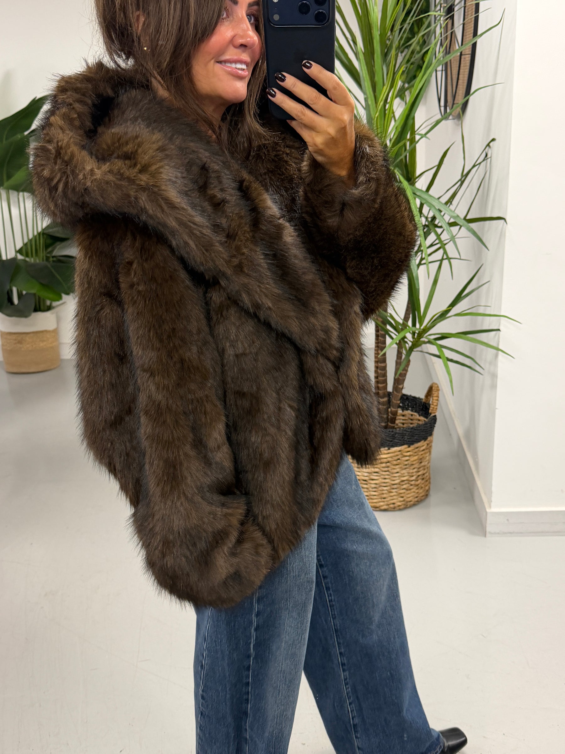 The Nova Hooded Faux Fur - Dark Chocolate (Size 12-16)