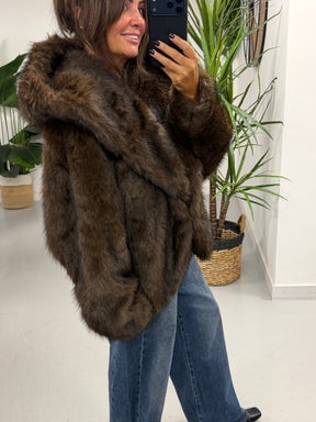 The Nova Hooded Faux Fur - Dark Chocolate (Size 12-16)