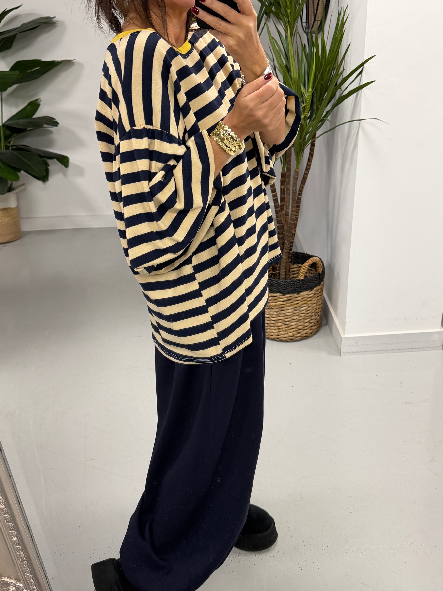 Sunset Stripe Puff Sleeve - Navy (Size 12-18)