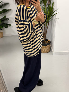 Sunset Stripe Puff Sleeve - Navy (Size 12-18)
