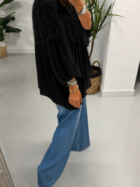 The Relaxed Boho Smock Top - Black