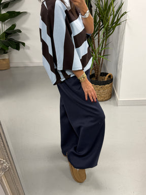 Sunset Stripe Elasticated Hem - Blue/Chocolate  (Size 10-16)