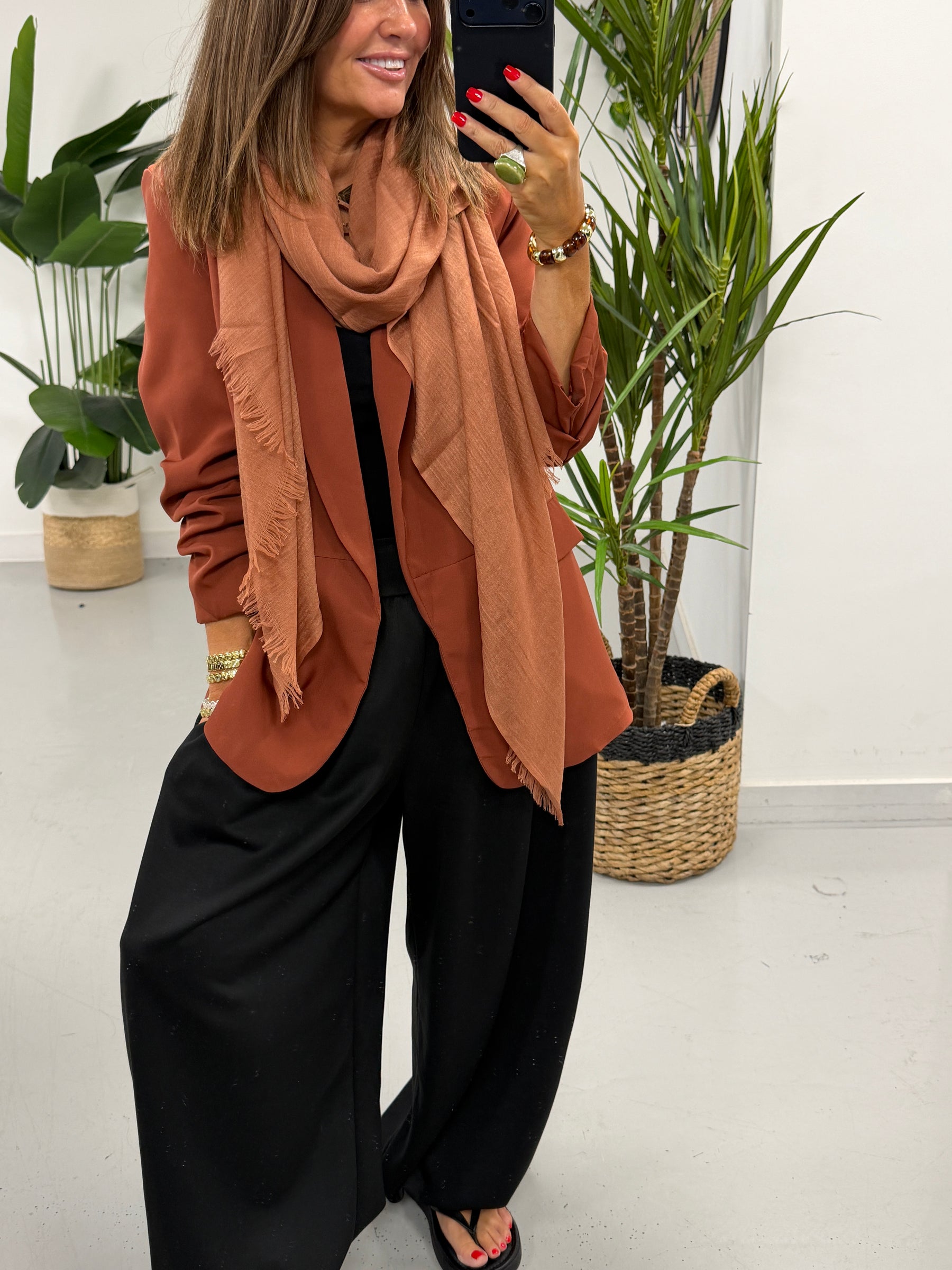 Ruched Sleeve Blazer - Rust (Std sizes)