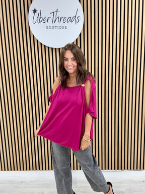 The Calle Cold Shoulder Soft Knit - Magenta