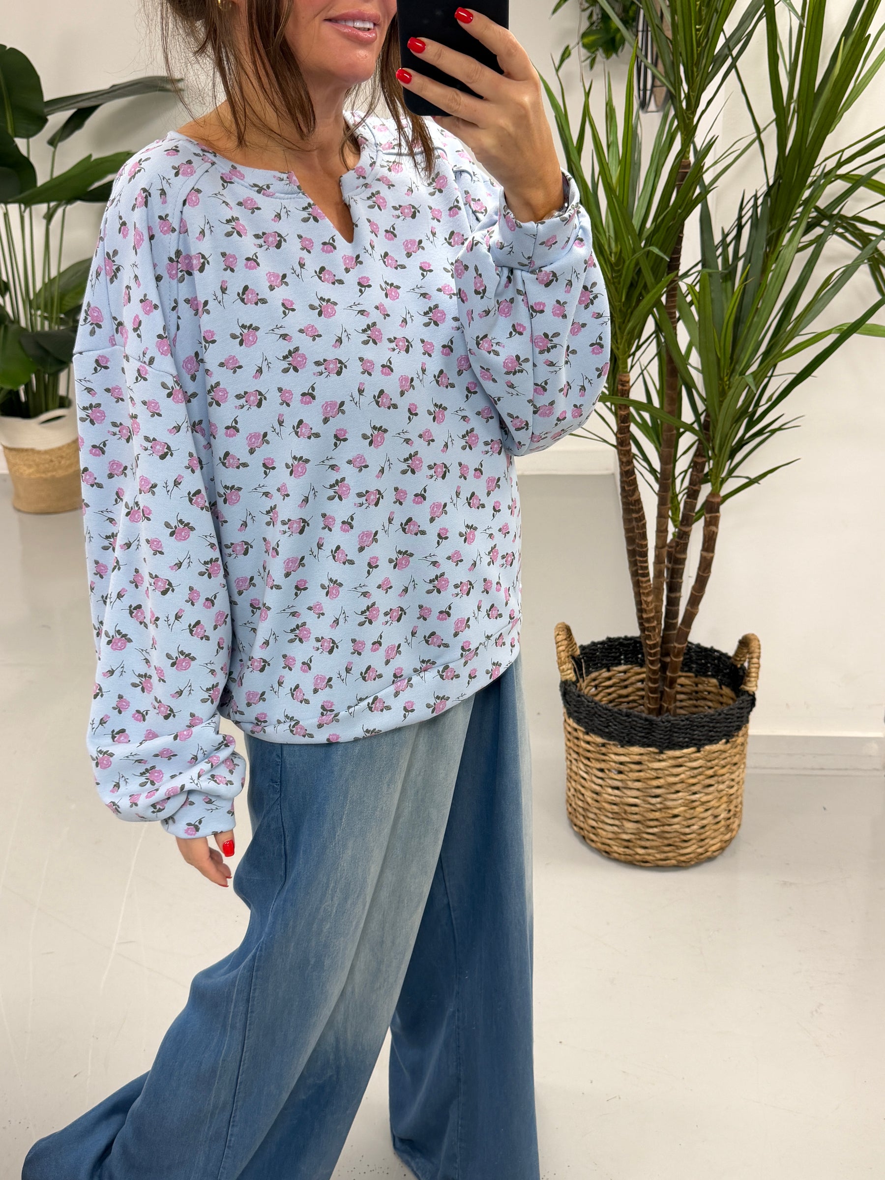 The Vintage Ditsy V Neck - Blue (Special Buy - No Blue Light)