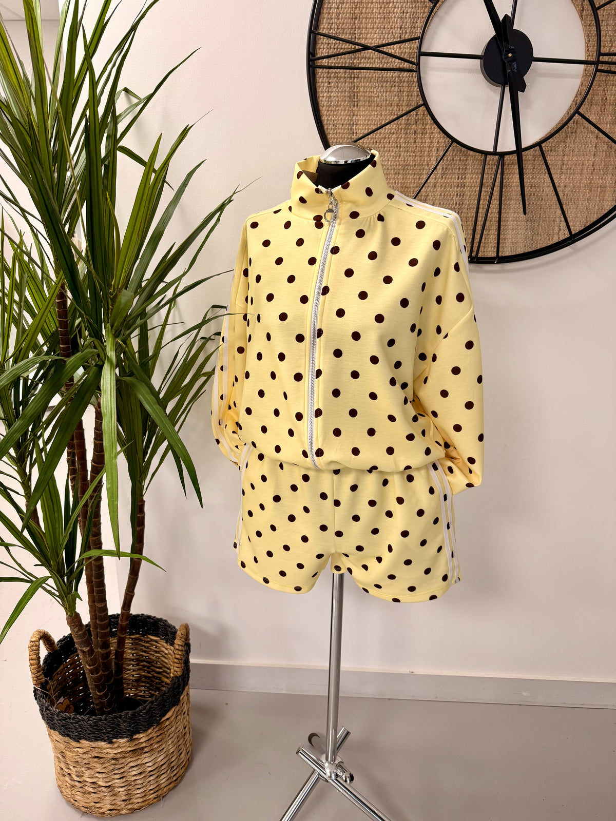 The Polka Stripe Short Set - Lemon/Chocolate