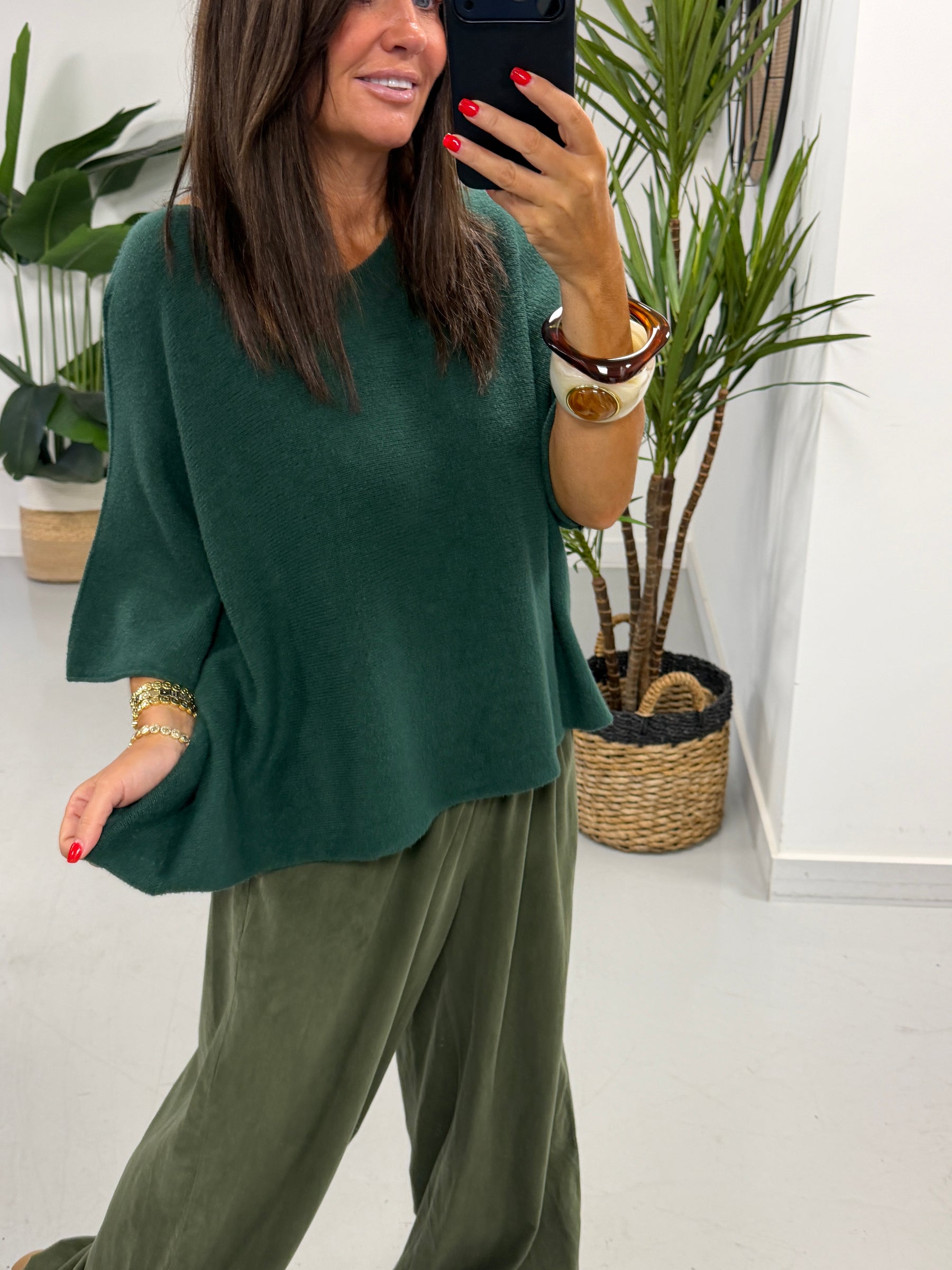 Gracie Crop Sleeve Knit - Forest Green