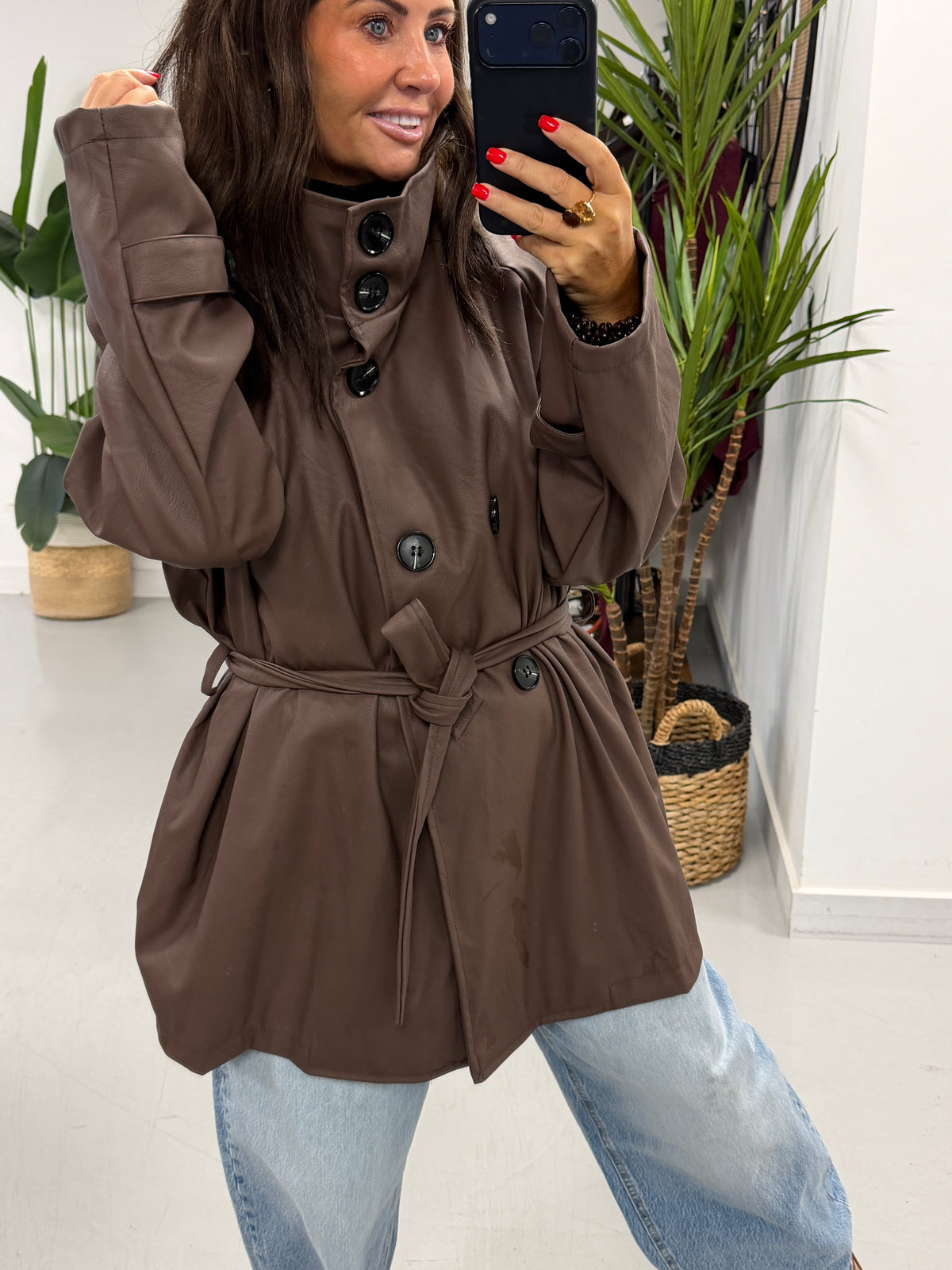 PRE ORDER Faux & Fierce PU Trench Jacket - Chocolate