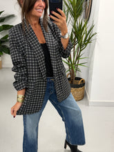 Ruched Sleeve Plaid Blazer - Black/White   (Std sizes)
