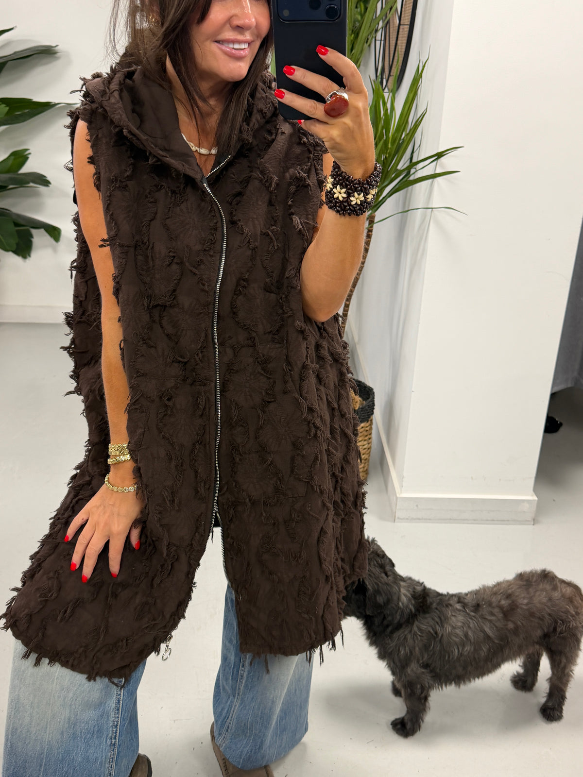 PRE ORDER Shelby Shaggy Hooded Gilet - Chocolate