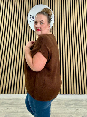 The Knitted Gold Button Waistcoat - Chocolate