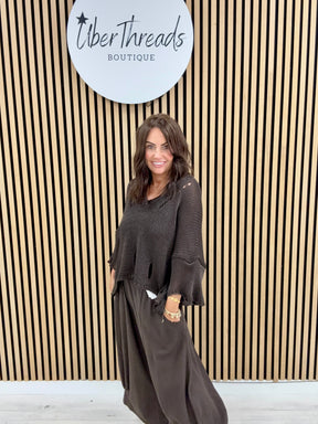 V Neck Holey Knit - Chocolate
