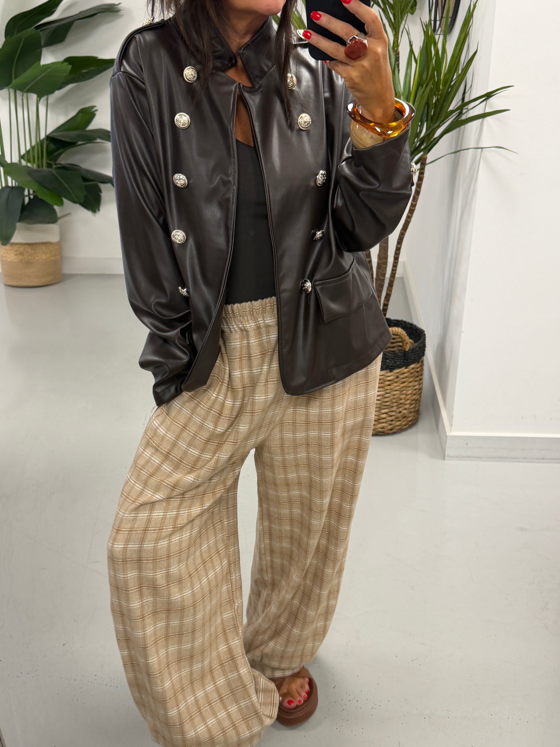 Ranch PU Military Blazer - Chocolate