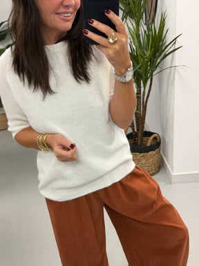The Drift Crop Sleeve Knit - Winter White (Size 10-14)