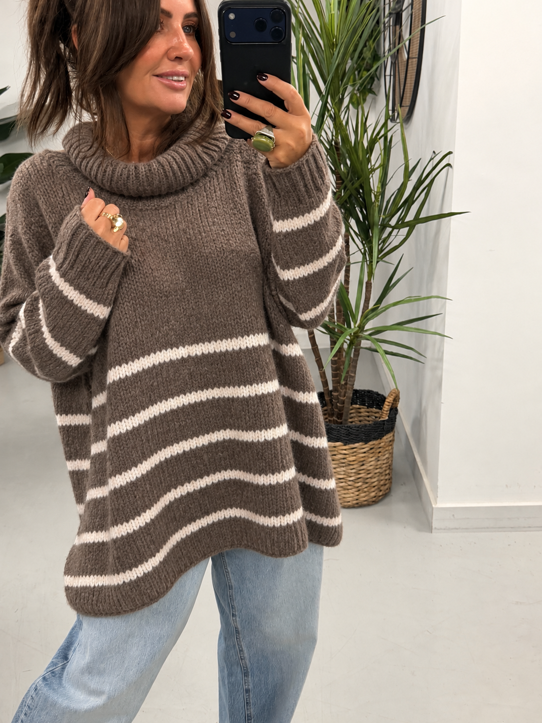The Rustic Stripe Soft Knit -  Mocha Cream (Size 12-20)