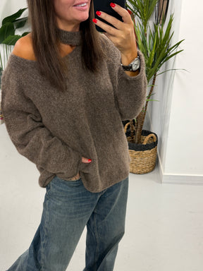 Slash Neck Knit  - Mocha (Pre Order)