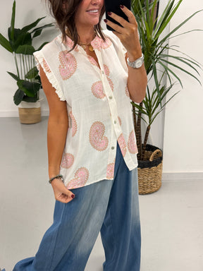 The Paisley Cotton Sleeveless Blouse - Pink