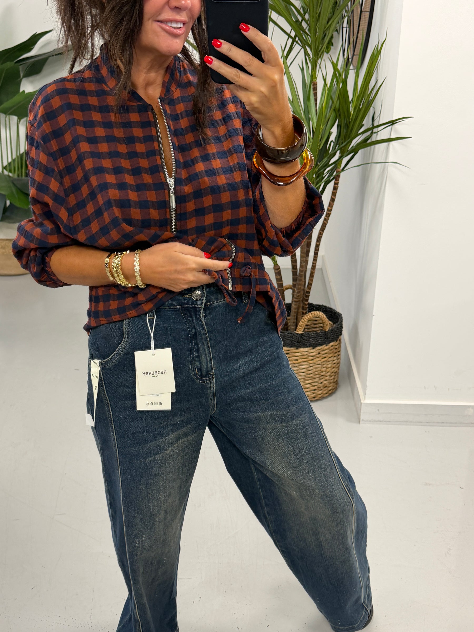 Autumn Check Bomber - Rust/Navy