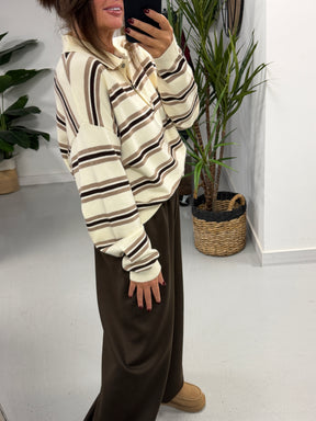 The Button Up Knit - Chocolate/Cream  (Size 10/12-14/16)