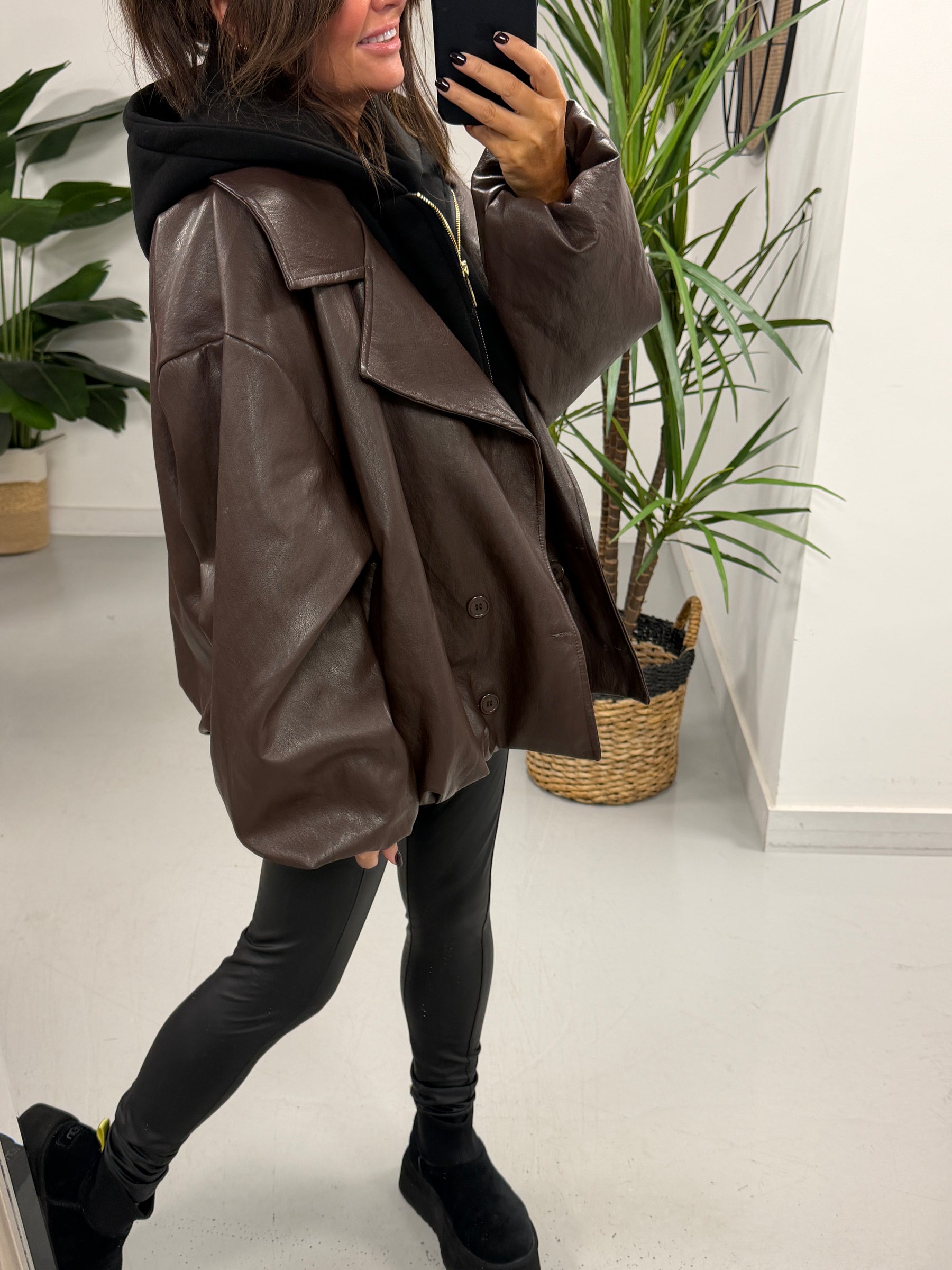 The Blake Hooded PU Jacket - Chocolate (Size 12 - 16)