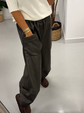 The Grained PU Tulip Trousers - Khaki