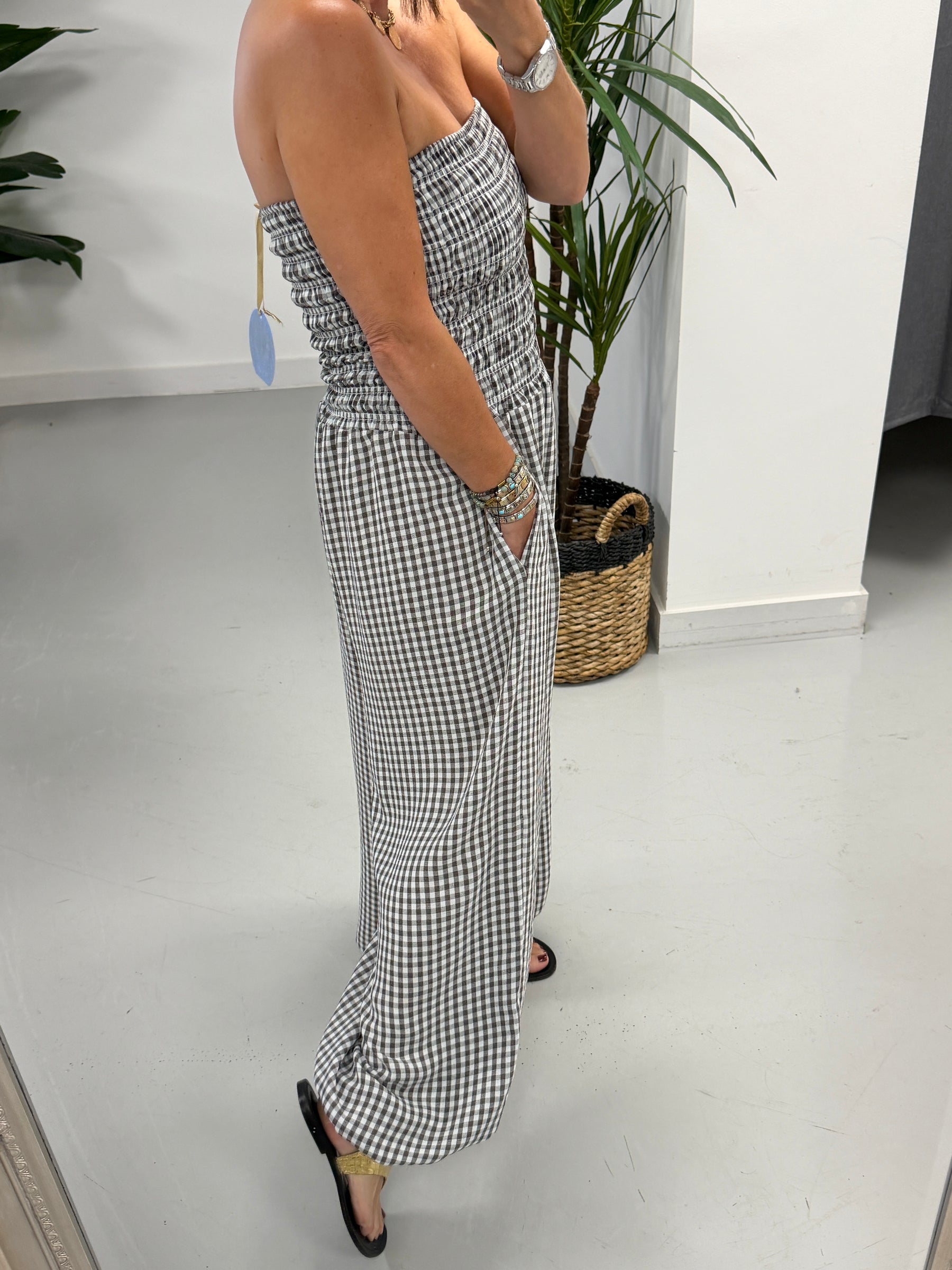 PRE Order The Gingham Balloon Leg Jumpsuit- Chocolate