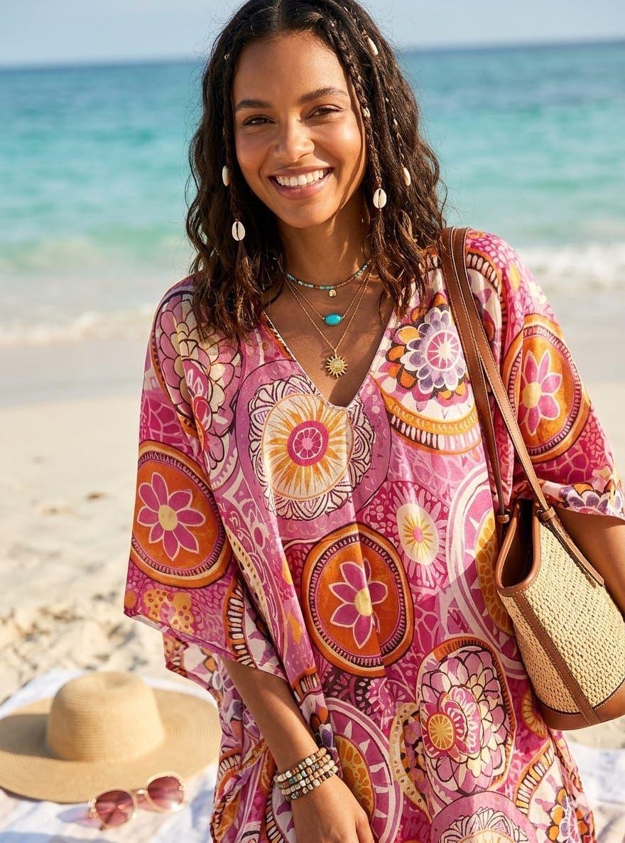 Mandala Beach Kaftan - Cerise