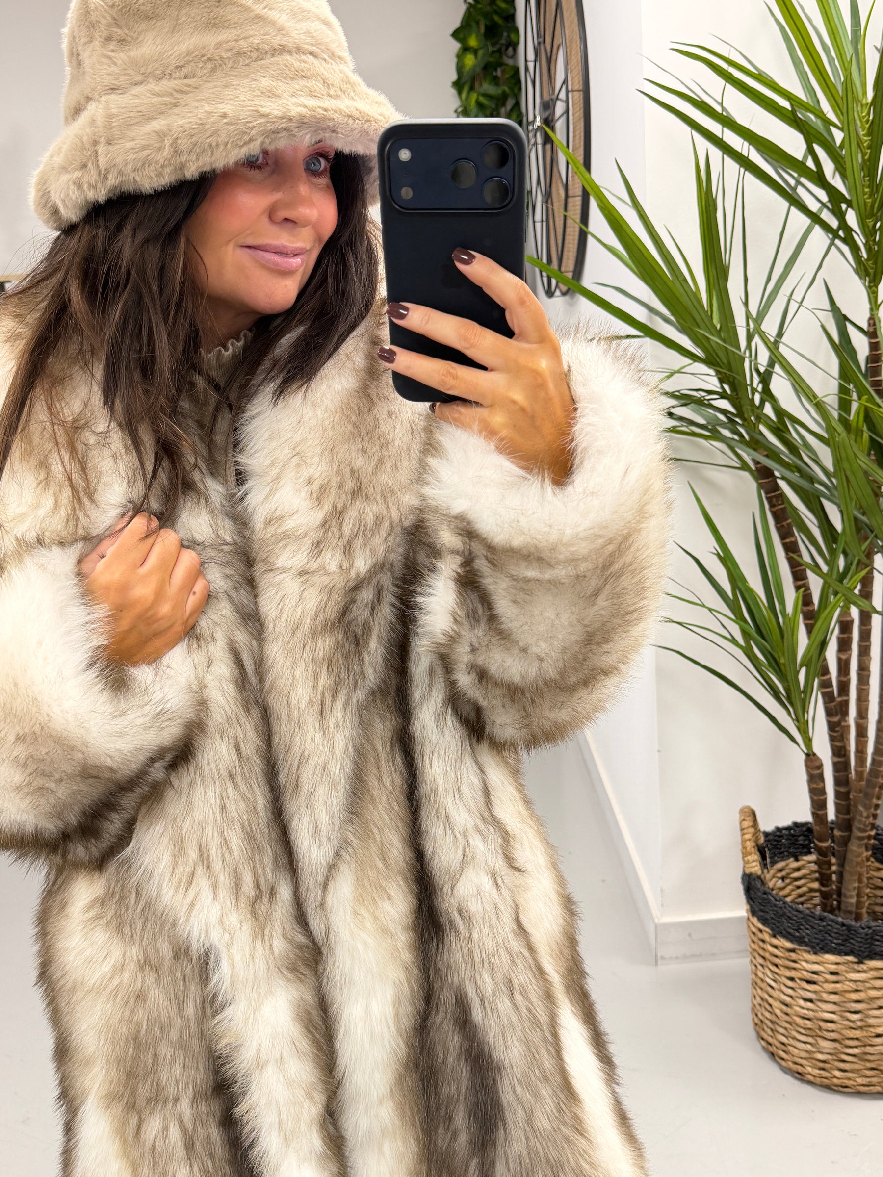 Faux Fur Bucket Hat - Taupe