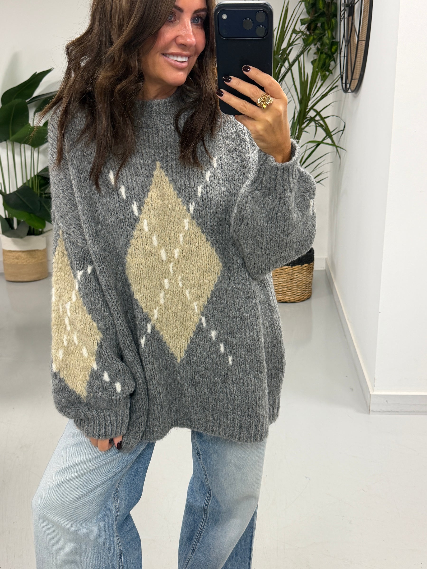 The Argyle Rustic Soft Knit - Grey (Size 10-18)
