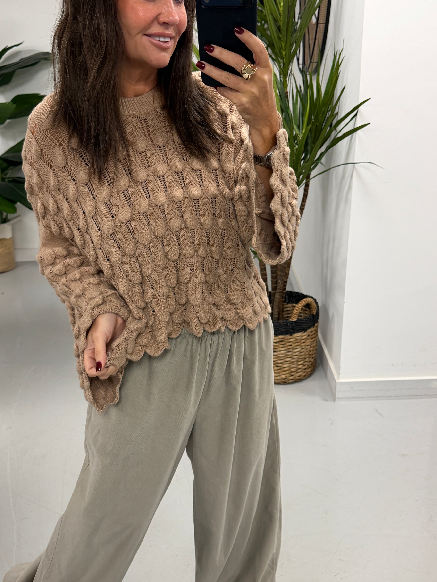 Soft Touch Tear Drop Knit - Camel (Size 8-16)