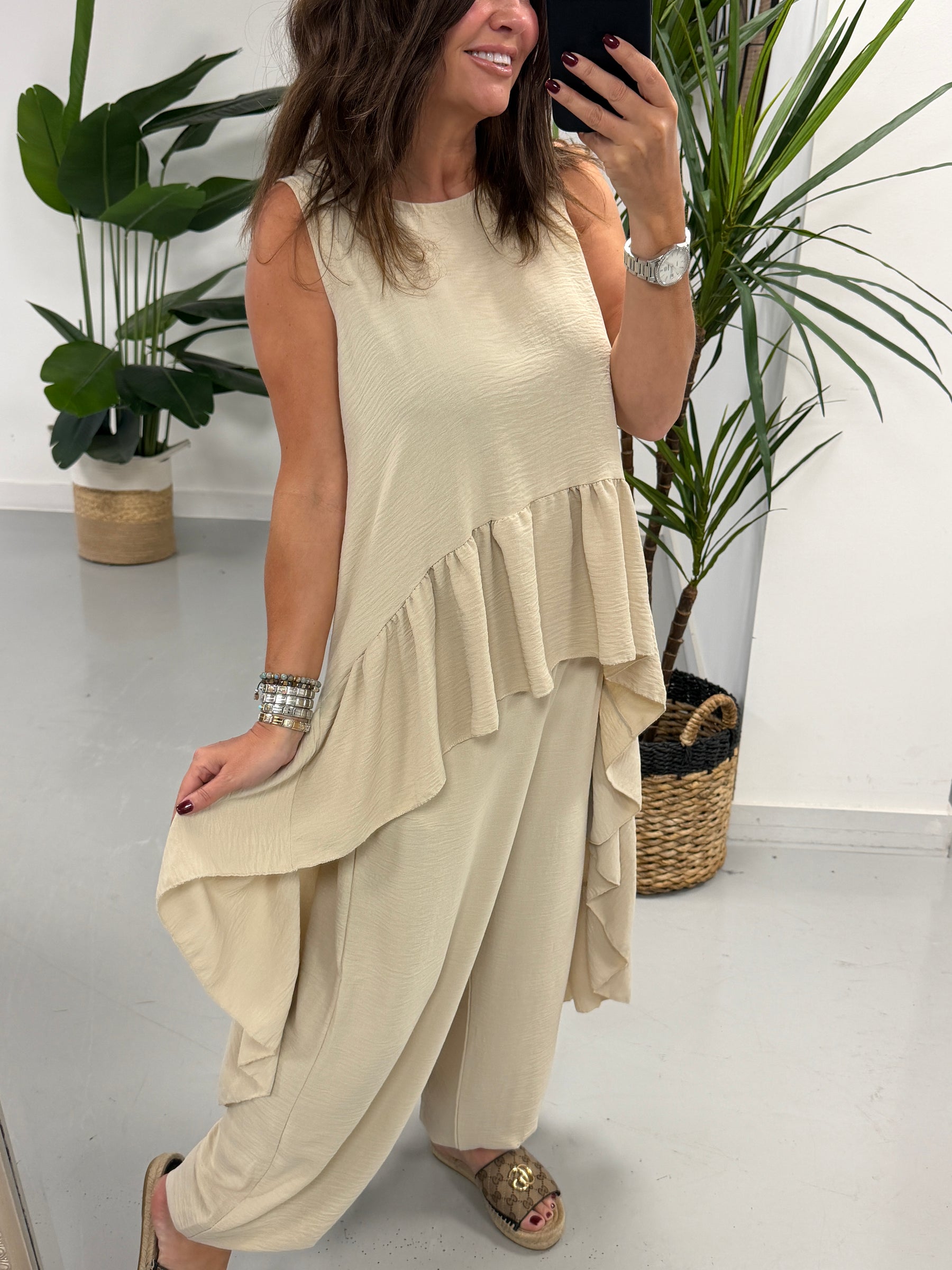 Valentina Hi Low Frill Two Piece - Cream