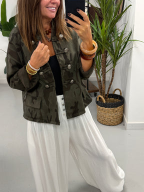 Camo Denim Military Jacket - Dark Khaki