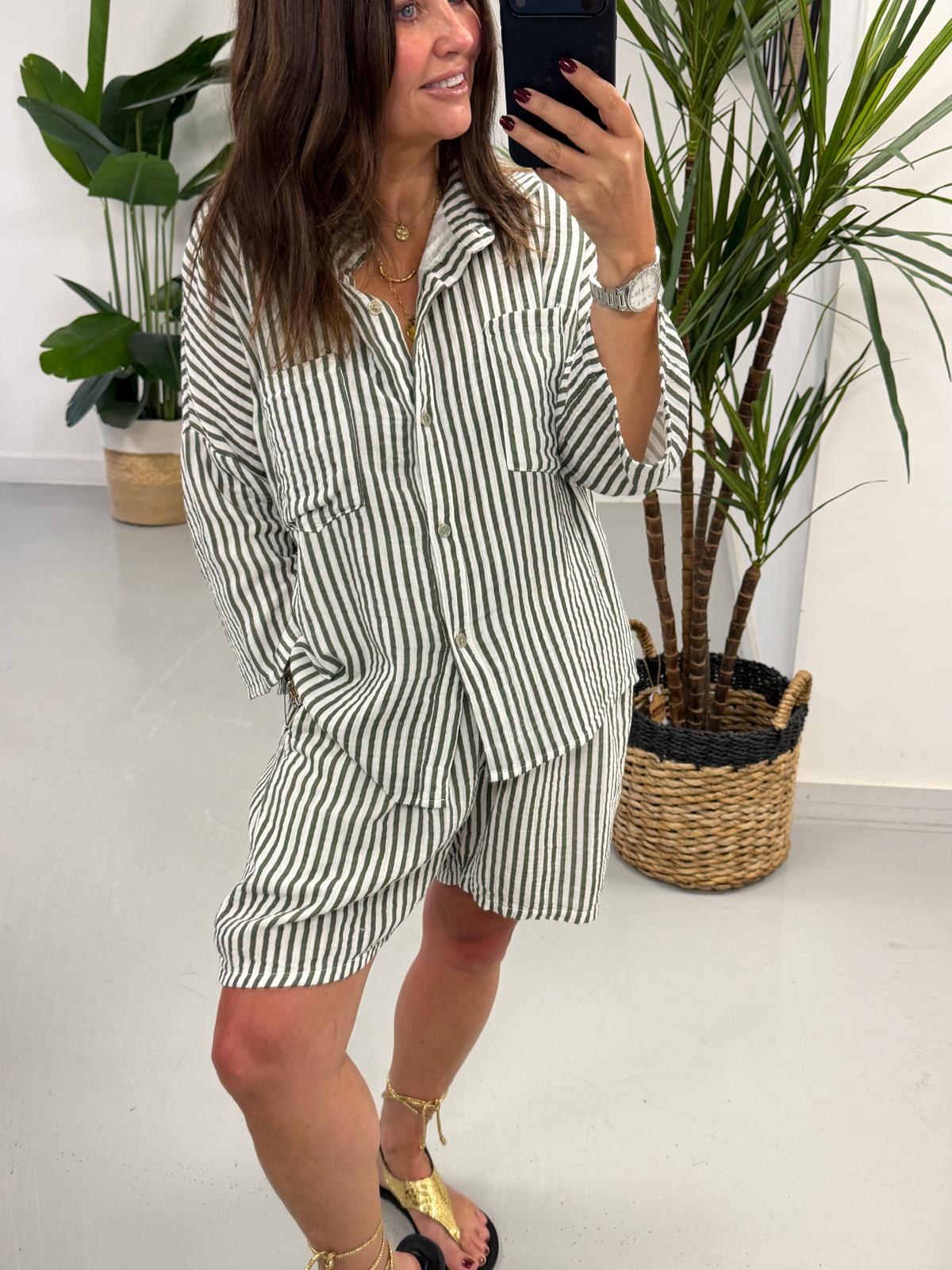 The Valencia Stripe Short Set - Khaki