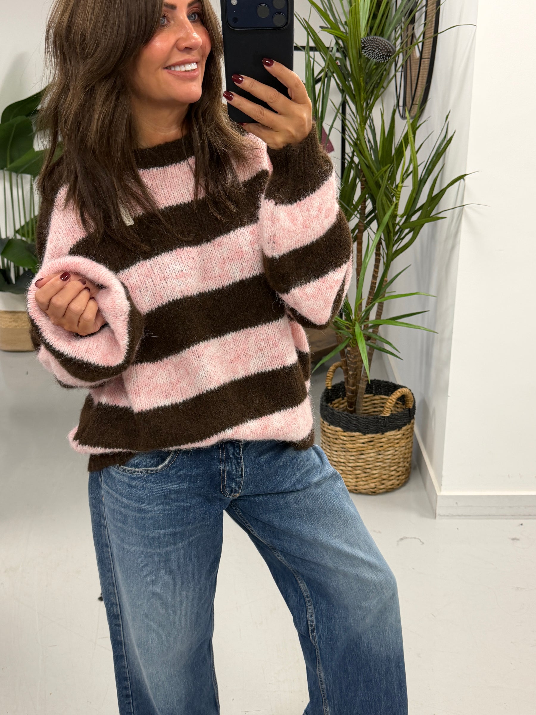 The Buxton Stripy Knit - Chocolate/Pink (Size 8-16)