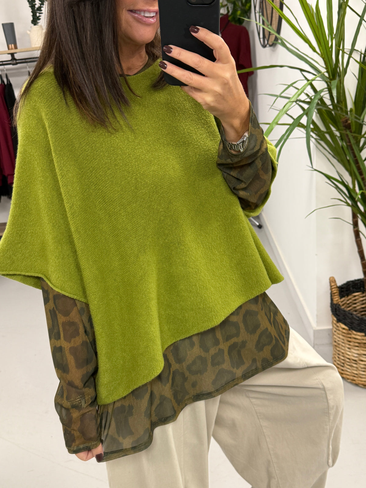Animal Mesh Top - Olive