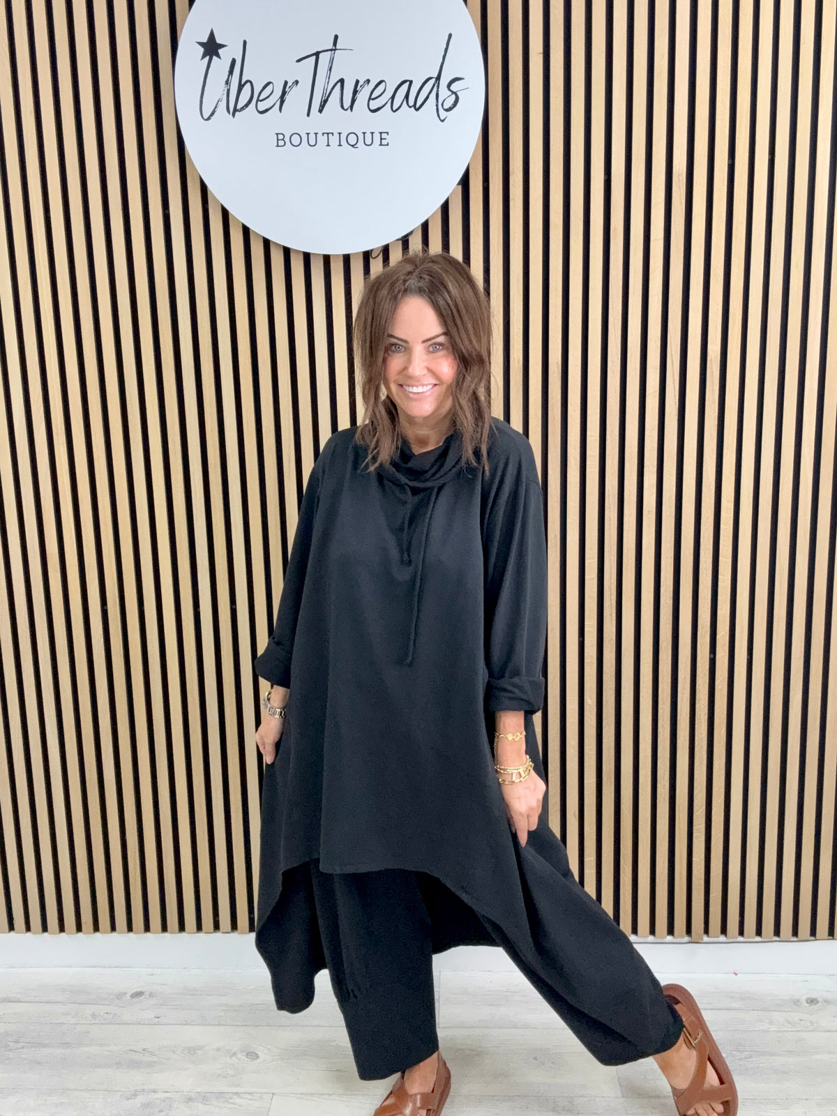 The New-Town Hi Lo Cowl Jersey - Black