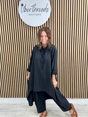 The New-Town Hi Lo Cowl Jersey - Black